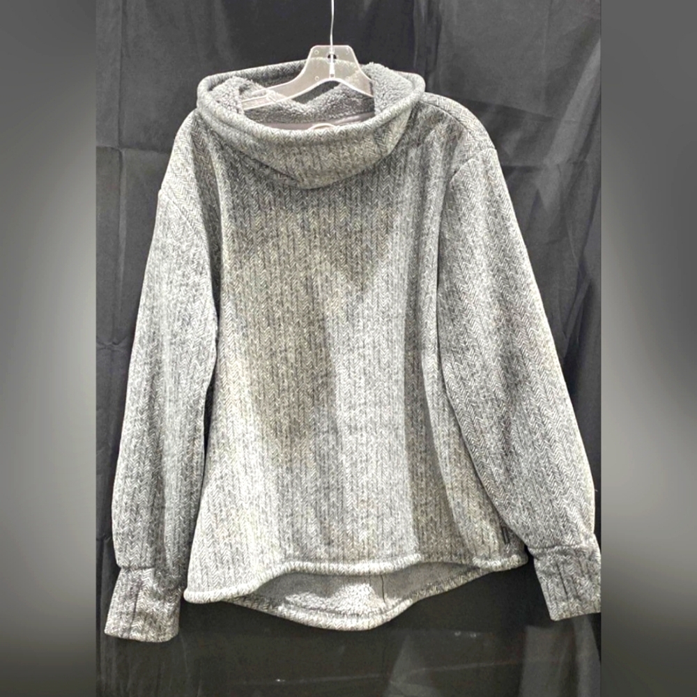 NEW Avalanche Gray Cowl Neck Sherpa Fleece Sweater Pullover Textured Knit XL